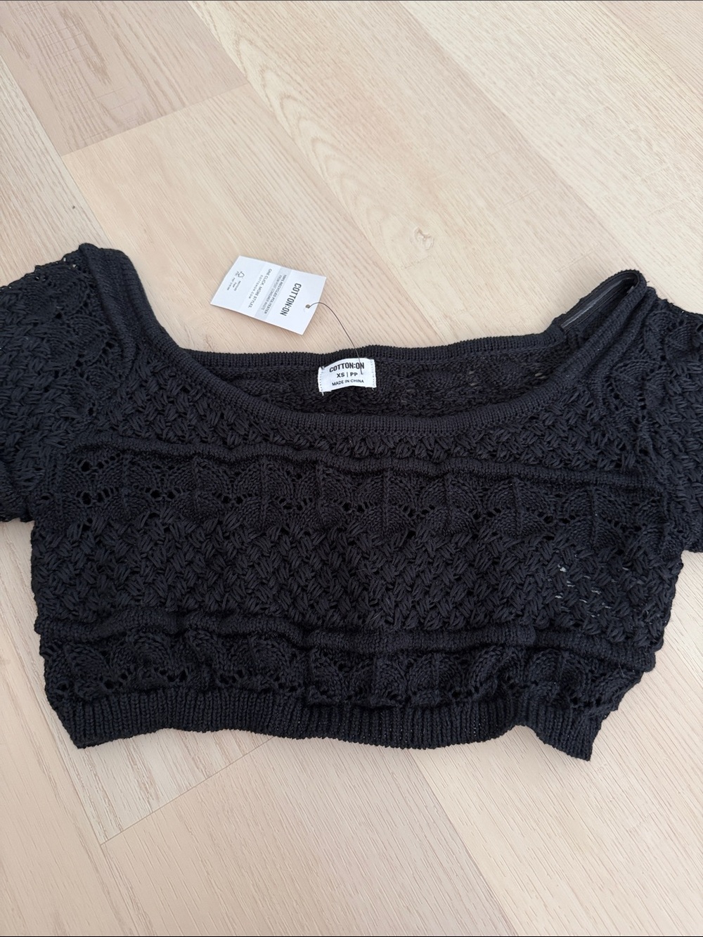 Cotton On Black Openwork Cropped Knit Top